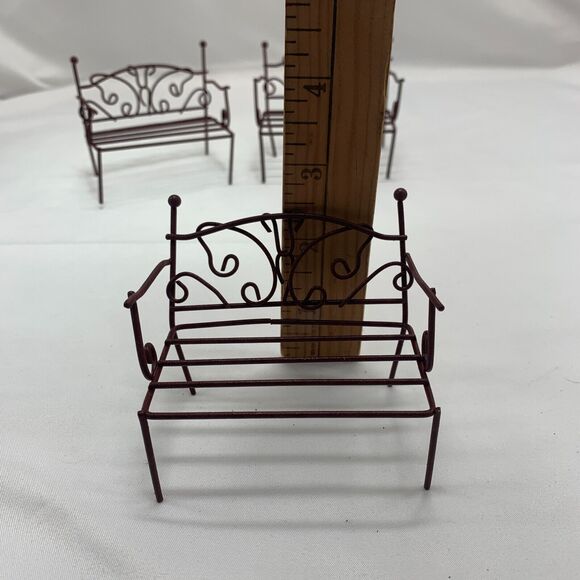 Fairy Garden Bench Wire Miniature Dollhouse Rustic Wire Bench Set of 3 - Picture 3 of 4
